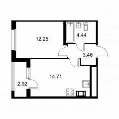 ЖК «Квартал Заречье», планировка 1-комнатной квартиры, 36.32 м²