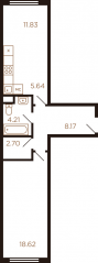 ЖК Миниполис «Рафинад», планировка 2-комнатной квартиры, 51.17 м²