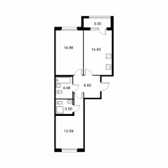 ЖК «Квартал Заречье», планировка 2-комнатной квартиры, 59.08 м²