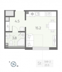 МЖК «Пулково Lake», планировка студии, 23.50 м²