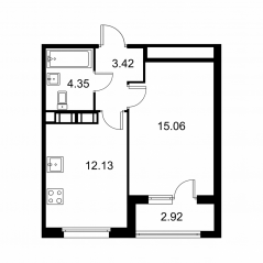 ЖК «Квартал Заречье», планировка 1-комнатной квартиры, 36.42 м²