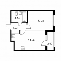 ЖК «Квартал Заречье», планировка 1-комнатной квартиры, 36.57 м²