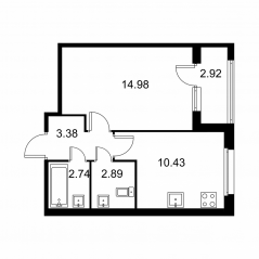 ЖК «Квартал Заречье», планировка 1-комнатной квартиры, 35.88 м²