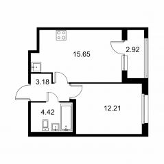 ЖК «Квартал Заречье», планировка 1-комнатной квартиры, 36.92 м²