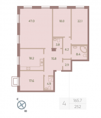 ЖК «Neva Haus», планировка 4-комнатной квартиры, 165.70 м²