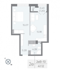 ЖК «Neva Residence», планировка 1-комнатной квартиры, 40.90 м²