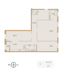 ЖК «Neva Haus», планировка 3-комнатной квартиры, 144.50 м²