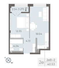 ЖК «Neva Residence», планировка 1-комнатной квартиры, 40.80 м²
