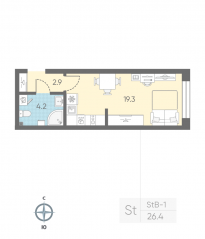 ЖК «ЛСР. Измайловский», планировка студии, 26.40 м²