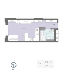 ЖК «Цивилизация на Неве», планировка студии, 23.83 м²