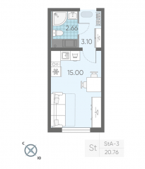 ЖК «Ручьи», планировка студии, 20.60 м²