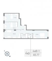 ЖК «Neva Residence», планировка 3-комнатной квартиры, 83.50 м²
