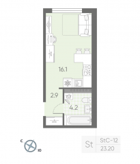 МЖК «Пулково Lake», планировка студии, 23.20 м²