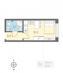 ЖК «ЛСР. Измайловский», планировка студии, 21.90 м²