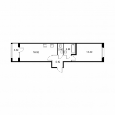 ЖК «Квартал Заречье», планировка 1-комнатной квартиры, 46.15 м²